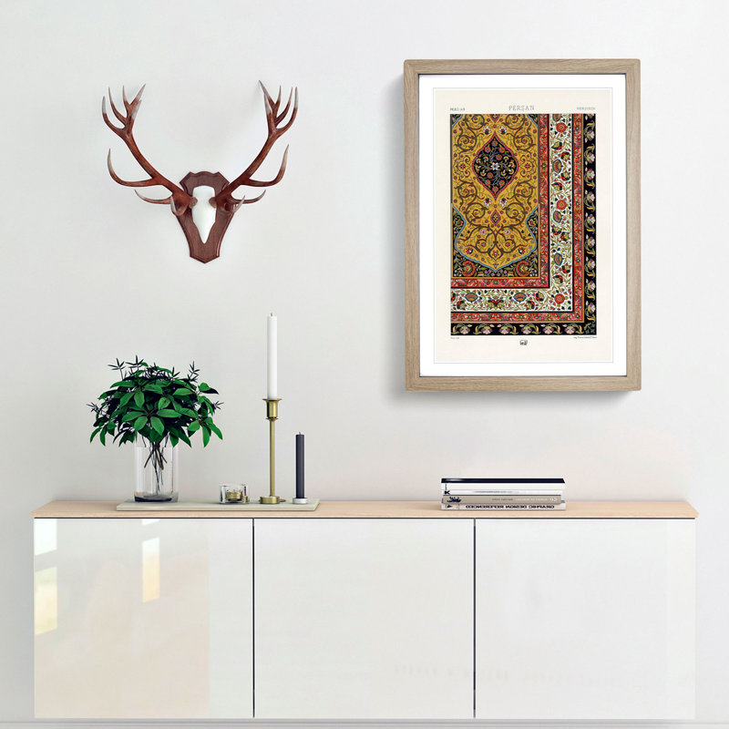 A Floral Persian Pattern by Albert Racinet - Picture Frame Painting Print, 65cm H x 48cm W x 2cm D, Oak Framed