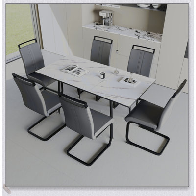 Ensemble de table de salle à manger extensible de 47 à 63 pouces pour 2 à 6 personnes, avec chaises sans accoudoirs rembourrées en forme de C et table spacieuse élégante, pieds en métal
