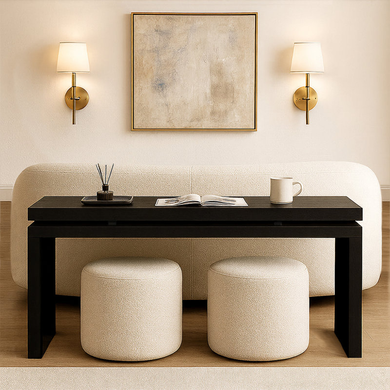 Console 60 po Farmhouse - Table d'entrée en bois massif et panneau de fibres à densité moyenne (noir), Noir