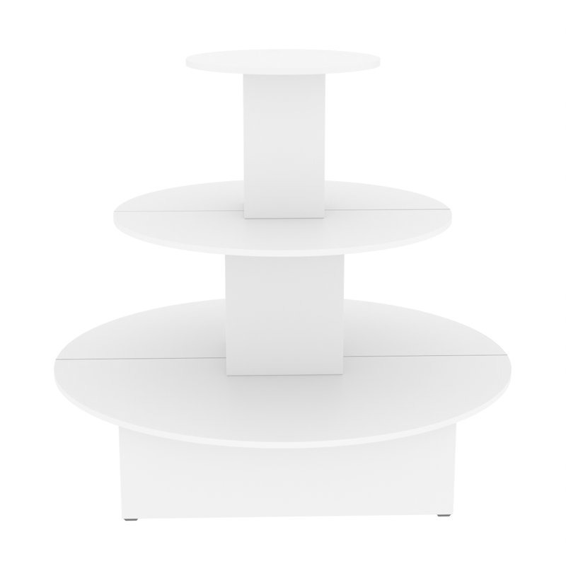 48" W X 48" D X 42" H - 3 Tiered White Wood Frame Round Retail Display Table, White