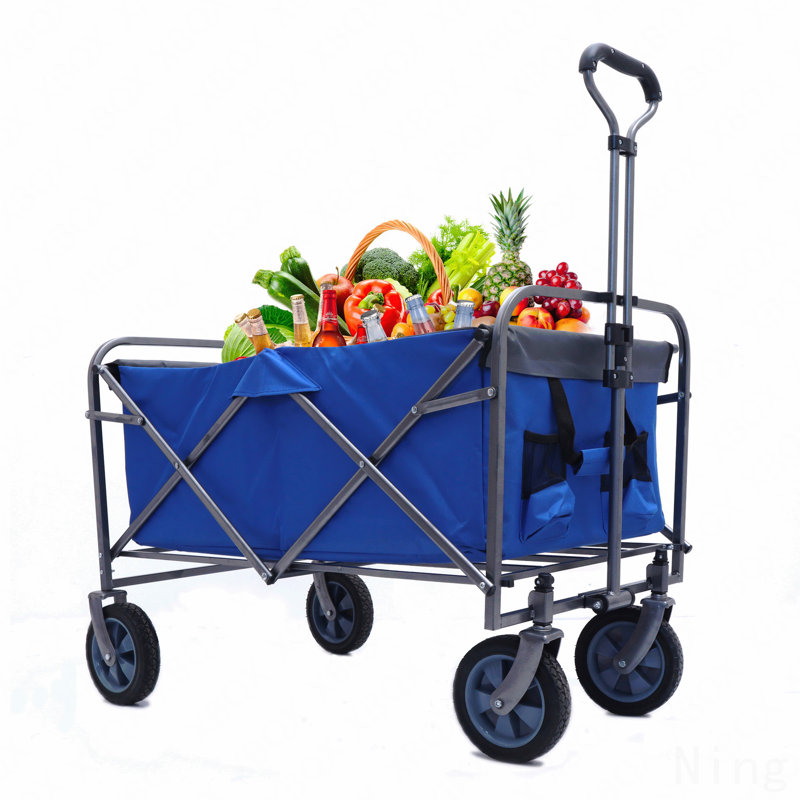 Chariot de camping pliant polyvalent pour l'extérieur, Bleu/gris
