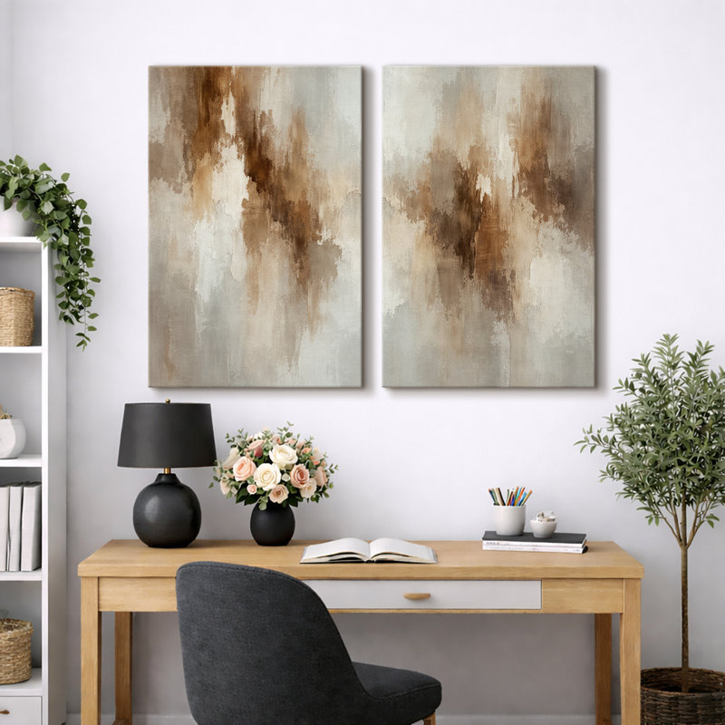 Vertical Earth Tone Abstract Artwork, Living Room Pictures, Framed Canvas Giclee Print Wall Art, Wrapped Canvas