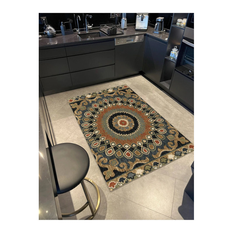 Tapis tissé à motif de feuilles à motif moderne, Rond 3 pi 4 po