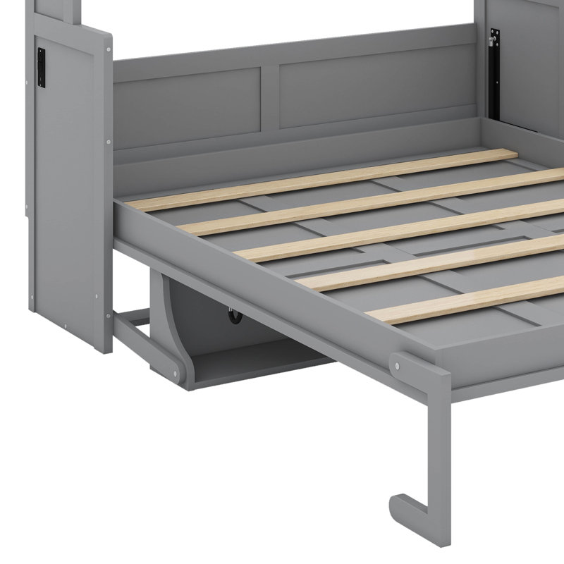 Grand lit escamotable avec bureau, lumières DEL et station de charge USB, Gris