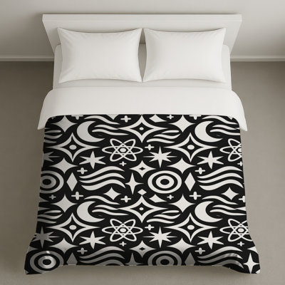 Housses de couette à motif cosmique noir et blanc