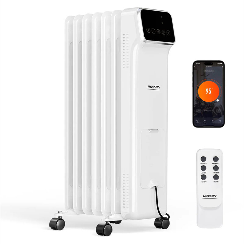 Radiateur blanc intérieur à bain d'huile 1500 watts avec fonction Wi-Fi, Blanc