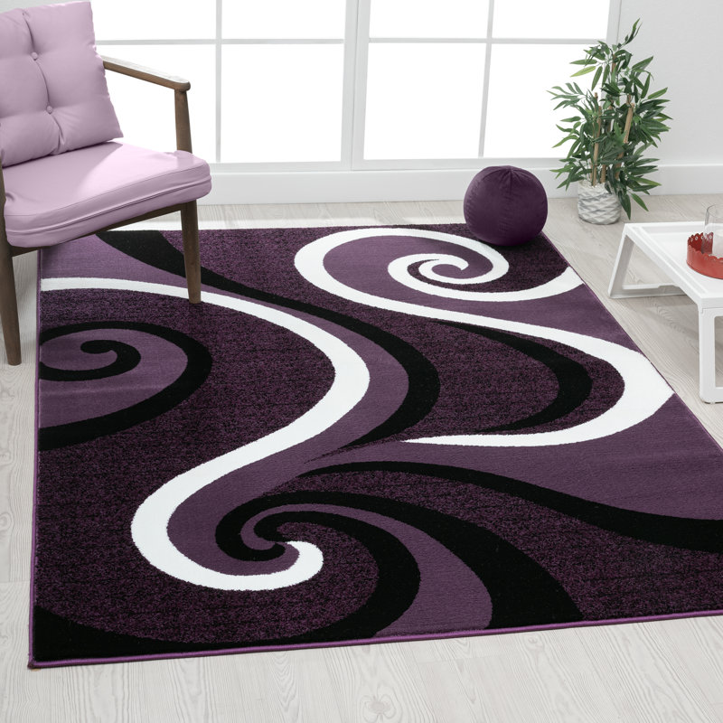 Tapis mauve à motif abstrait Frampton Cotterell, Tapis de couloir de 2 pi x 7 pi
