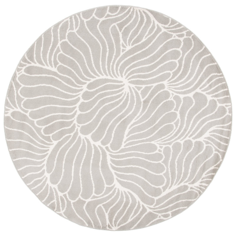 Tapis abstrait gris / ivoire Amaya, Rond 6 pi 7 po