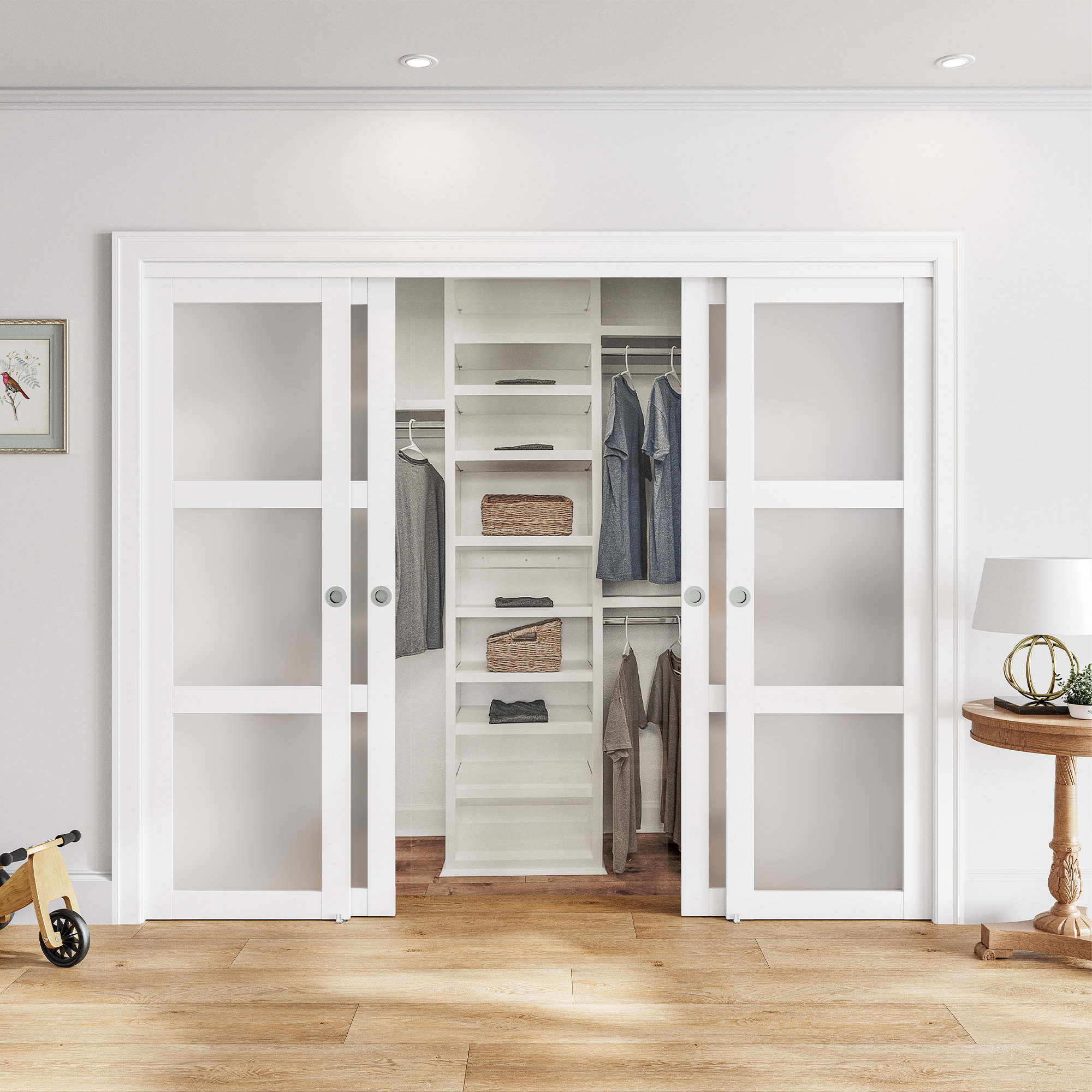 SMARTSTANDARD Frosted Glass and Solid Manufactured Wood Sliding Closet