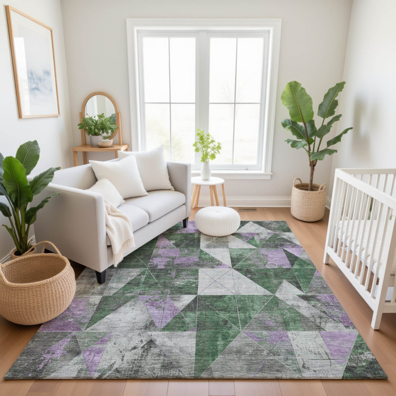 Premium Machine Washable Fairwood AMF1888 Geometric Rug, Rectangle 5' x 7'6"