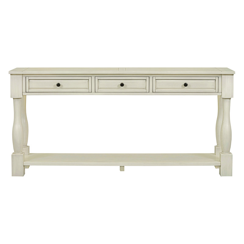 Console longue avec tiroirs et tablette Cervantez, Blanc antique incorrect