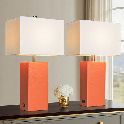 Ensemble de 2 lampes de table modernes en similicuir 21 "avec ports USB-A et USB-C