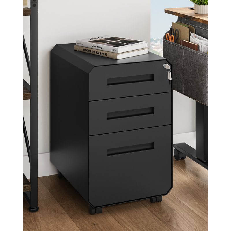 40cm Wide 3-Drawer Office storage unit，Lockable Mobile Filing Cabinet, Black