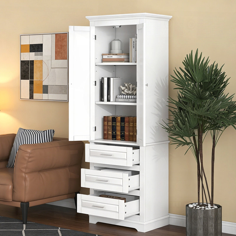 Grande armoire de rangement multifonctionnelle avec trois tiroirs pour la salle de bain, le bureau et la cuisine, Blanc