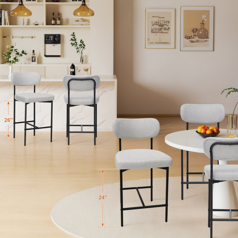 Tabourets de comptoir en tissu avec repose-pieds réglables, Beige, 3, Tabouret de comptoir (siège d'une hauteur de 24 p
