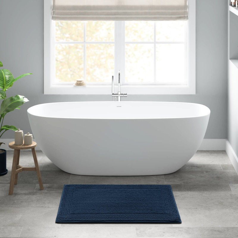 1 tapis de bain réversible 100% coton bleu marine 3000 g / m² 24 pi x 44 po - Entretien facile, antidérapant