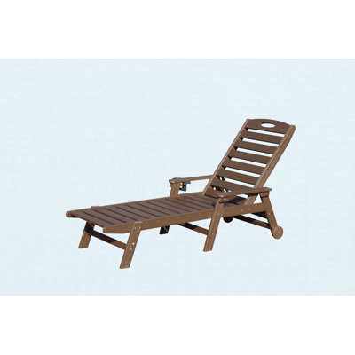 HDPE Patio Lounge Chair Outdoor Chaise Lounge 5-Position Reclining 400 lbs Cup Holder Sunbathing Poolside Brown