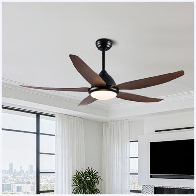 Ventilateur de plafond avec lampes, ventilateurs de plafond de 56 pouces avec télécommande, 5 pales, moteur à courant continu réversible à 6 vitesses pour patio, salon, chambre à coucher, porche