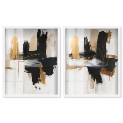 Ensemble de 2 décorations murales bohème Golden Glam Luxe par Art Remedy, cadre blanc, 37 x 46