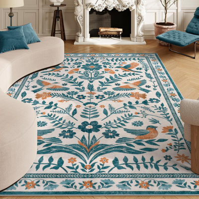 Tapis à motif floral antidérapant Boho