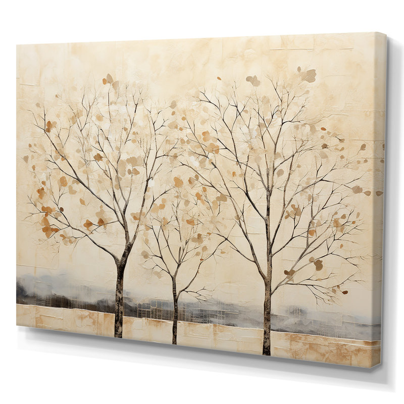 Harmonisation d'arbres beige V sur toile, Toile tendue, H 16 po x l 32 po x P 1 po