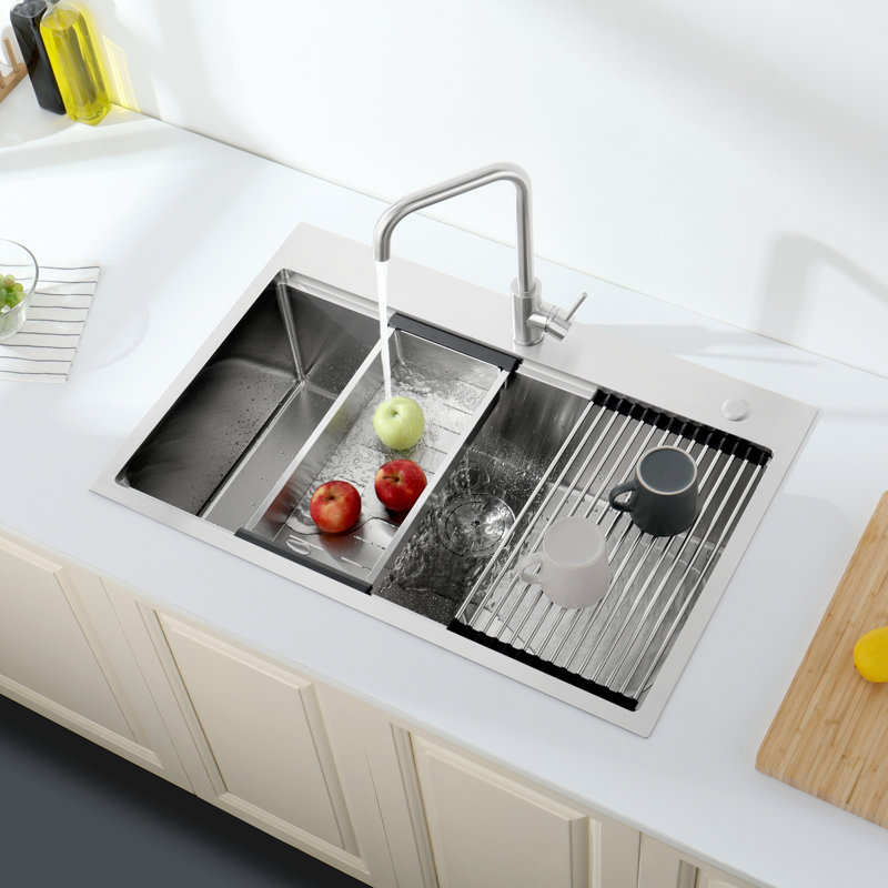 33" X 22" 10" Stainless Steel Undermount Sink. Dark Grey, Single Bowl With Accessories, Quick Draining Ability, Manufacture Sink Steel. Fast Capacity, Made