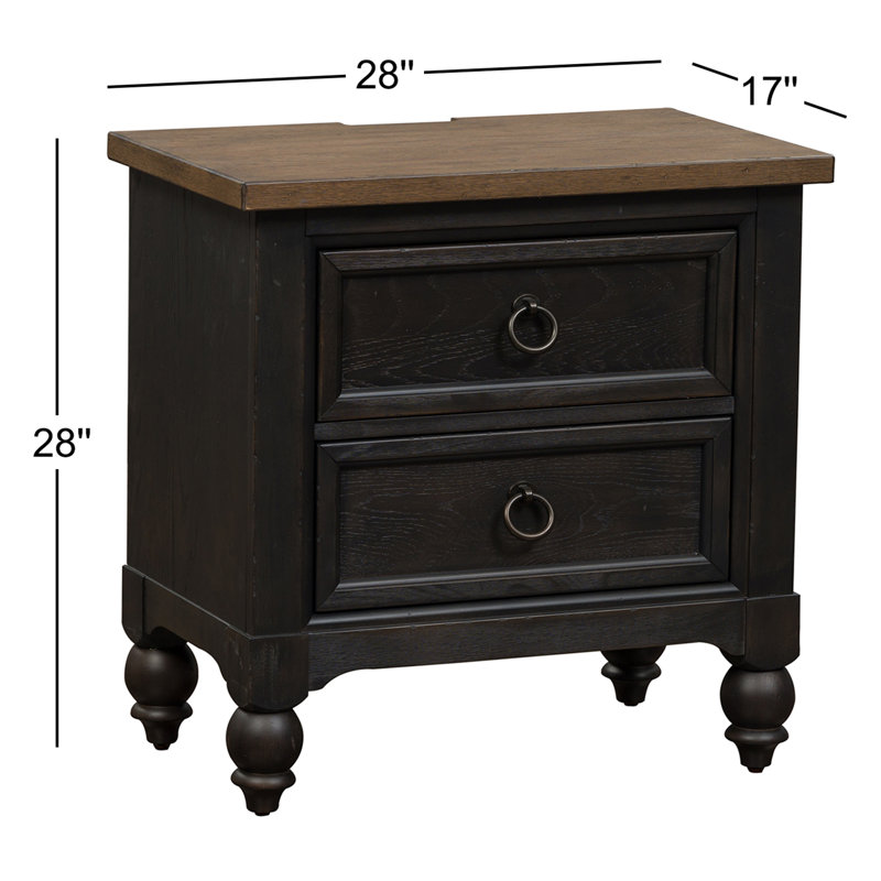 Table de chevet 2 tiroirs Aisja avec ports de chargement USB - noir, Noir
