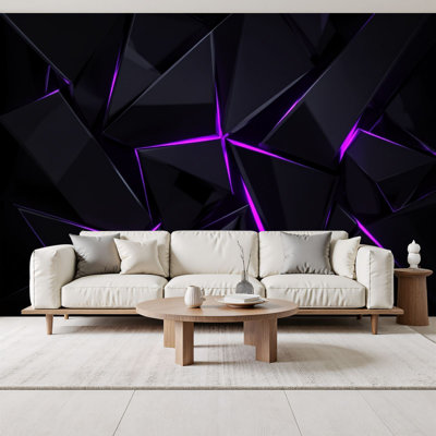 Peel and Stick Wallpaper Abstract Dark Geometric Polygon Neon Purple Glowing Lines Wall Murals 69"H x 96"W Removable PVC Wall Paper Self-Adhesive Wall Decor for Bedroom Living Room Home Office