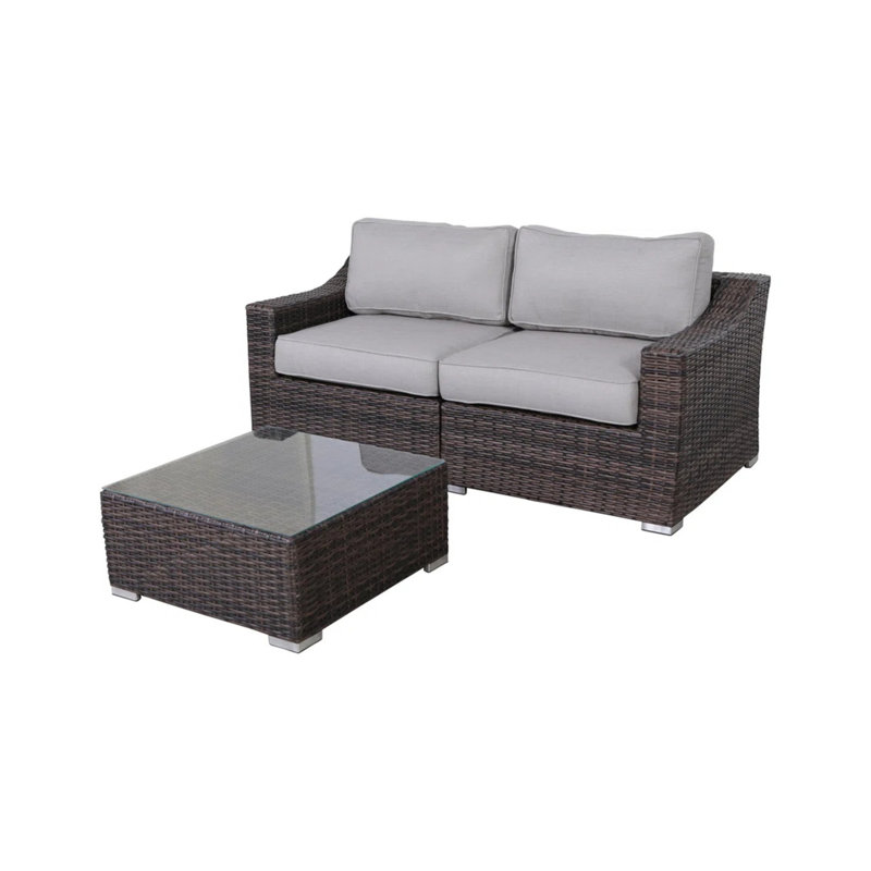 Fully Assembled 3 - Piece Patio Seating Group With Cushions, Perfect For Small Patios And Balconies, Handwoven All Weather Rope, Table Tempered Glass, Water Repellent Covers Conversation Pre