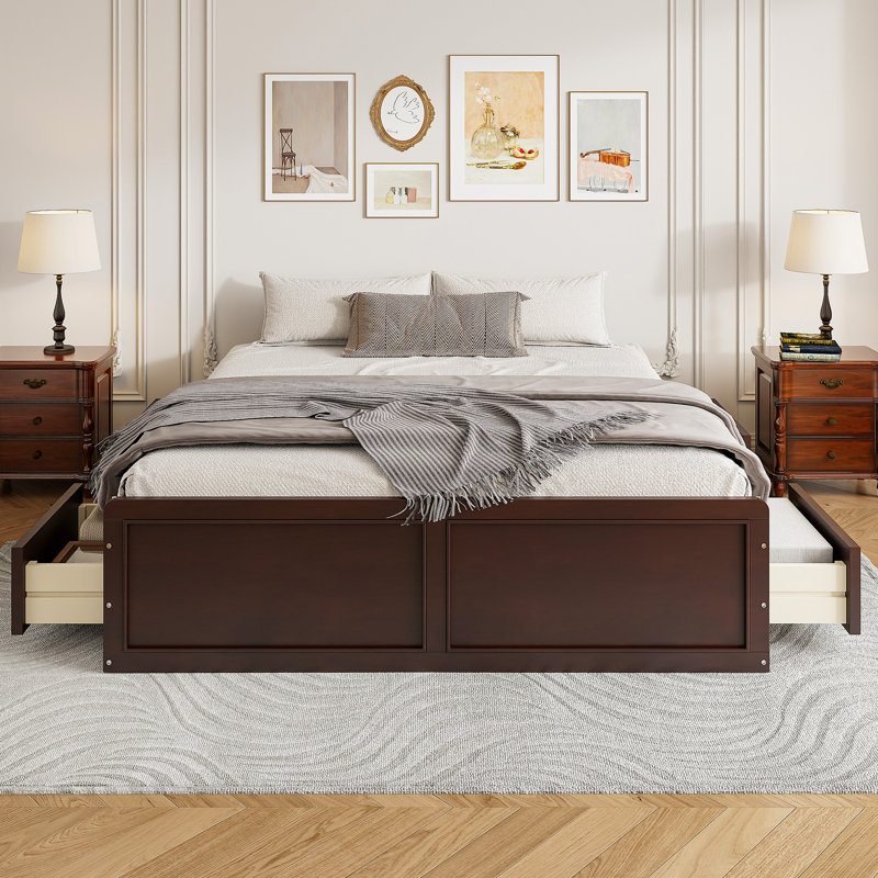 Wood Queen Size Platform Bed Frame With 6 Drawers, Espresso, Espresso