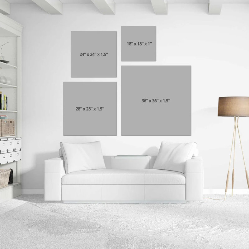"Grey Misty Leaves Square I (Square)" par Lanie Loreth, Toile tendue, H 24 po x l 24 po, Argent argent