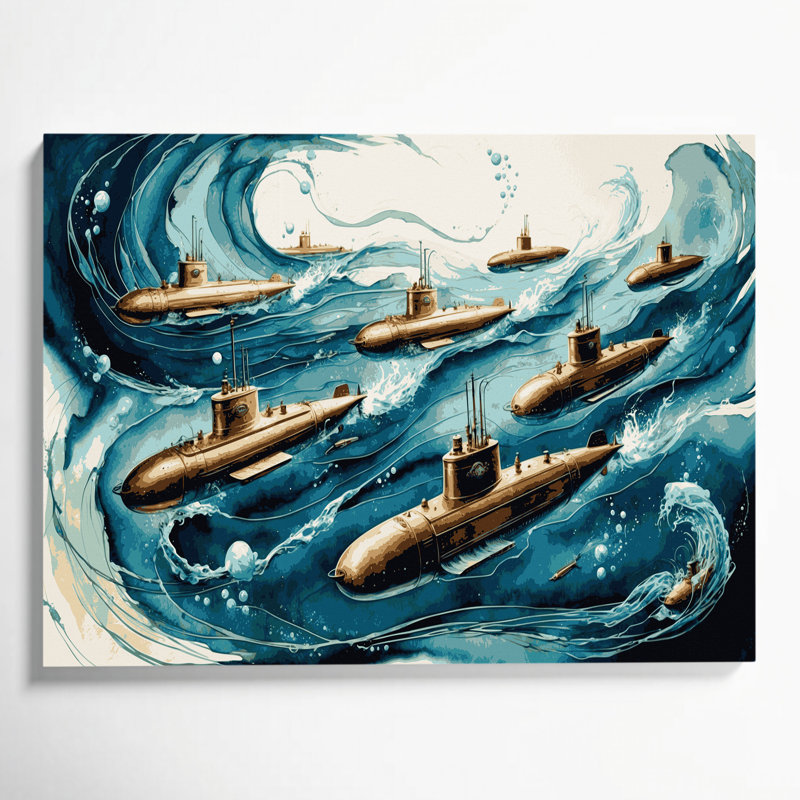 Nautical Submarines Grey Canvas Wall Art, 12" H x 18" W