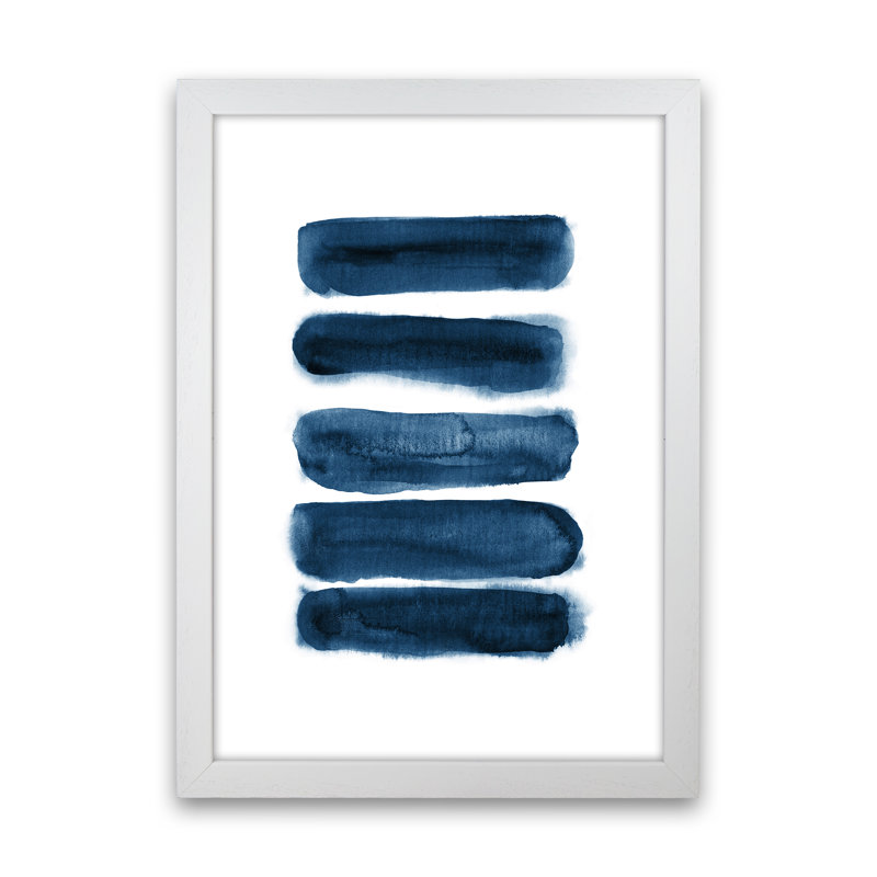 Blue Watercolour Strokes - Print, White Framed, 63cm H x 46cm W x 3cm D