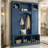 Modern Blue All-In-One Storage Bench — Arched Farmhouse-Style Design With Seven Hooks And Dual Side Cabinets (Versatile Home Use)-1386876385