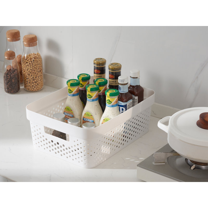Rebrilliant Plastic Storage Tub & Tote, White, 5.4" H x 14.2" W x 10.7" D