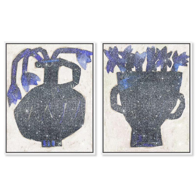 Indigo Vases Set Set by Oliver Gal, 62"H x 50"W, White Floater Frame