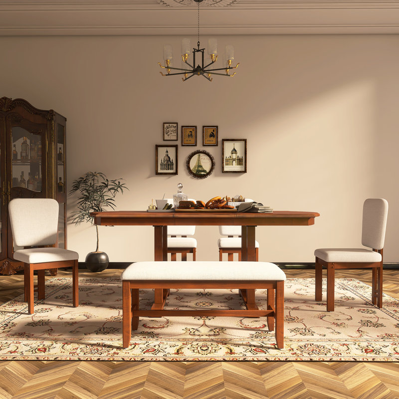 6 Pieces Extendable Woot Dining Table Set With Bench