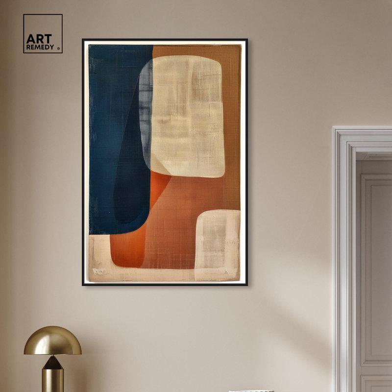 Blue and Cream Abstract Canvas Wall Art with Black Frame, 16" x 11"