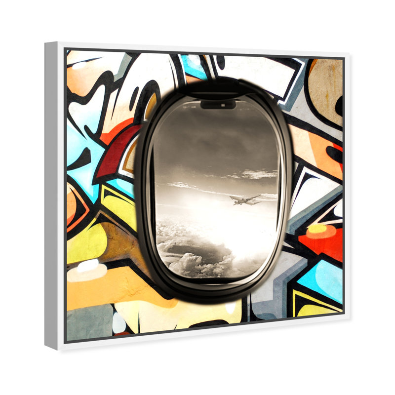 Avion Street Art - impression, H 20 po x l 20 po, Cadre blanc