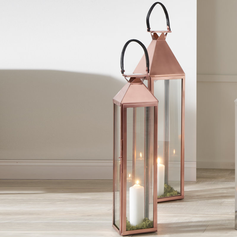 Floor Lantern, Shiny Copper, 113cm H x 24cm W x 23cm D