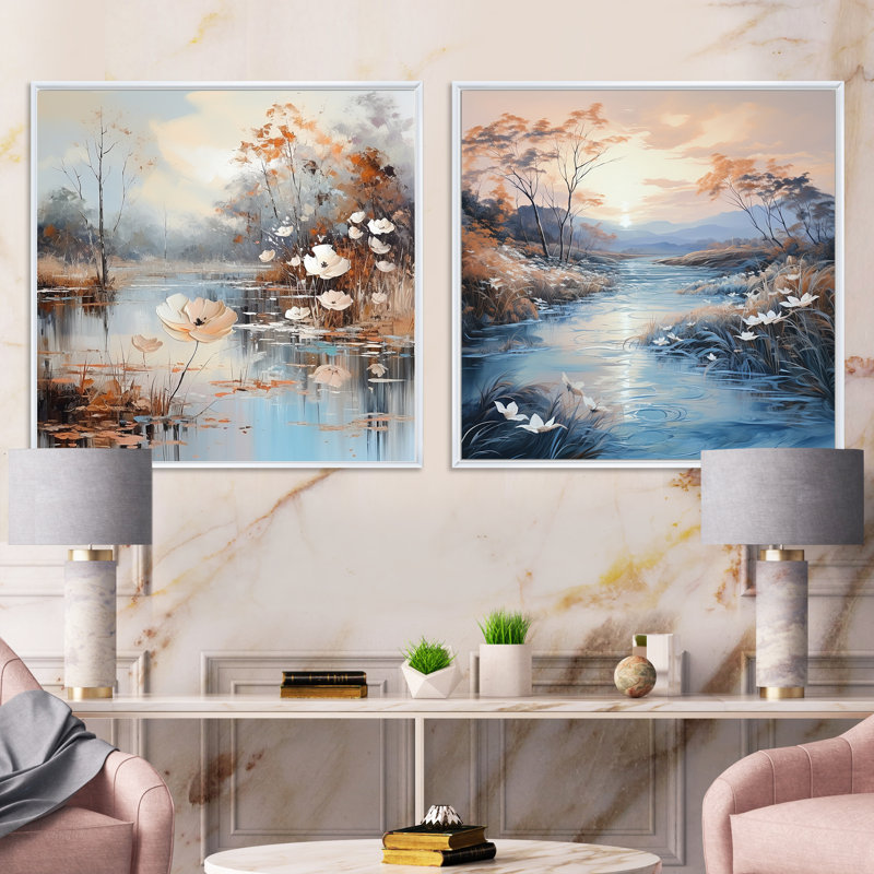 Ensemble de 2 rivières Rivers, H 16 po x l 33 po, Cadre flottant blanc