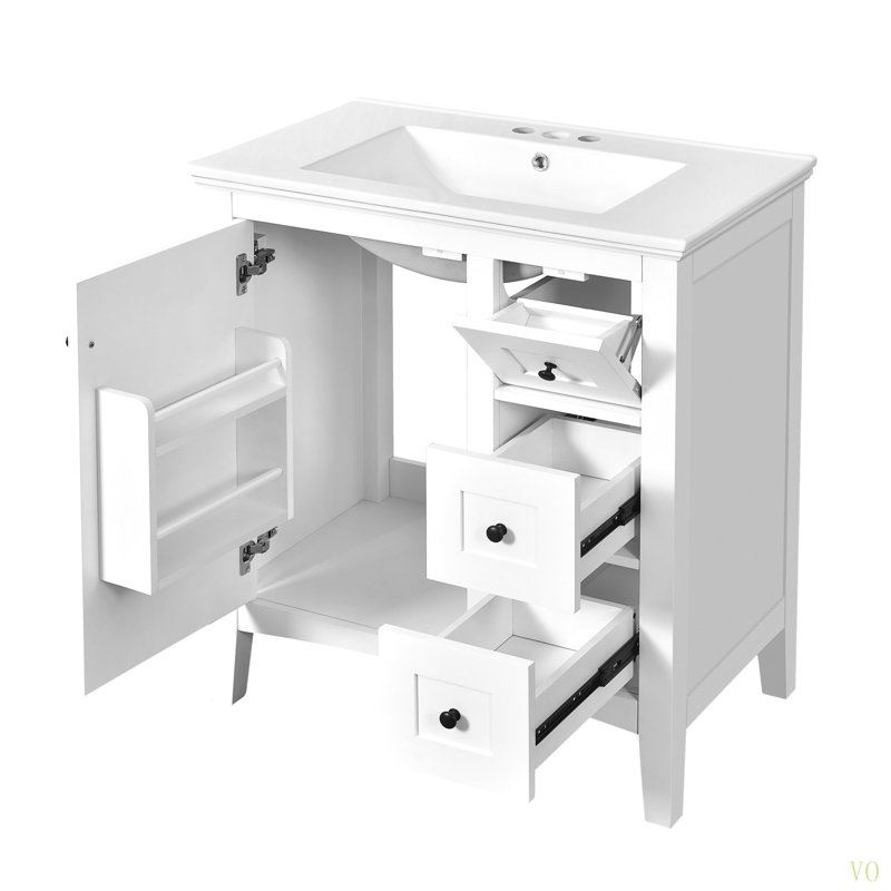 Meuble-lavabo moderne de 30 po avec lavabo en céramique, 3 tiroirs, meuble de rangement moderne en bois massif, idéal pour la maison