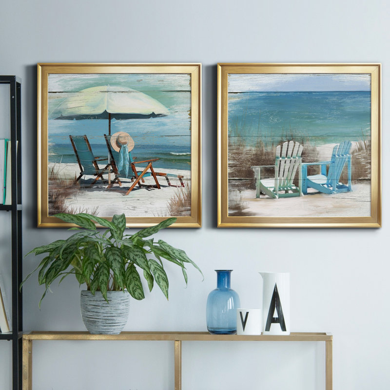 Perfect Spot - Ensemble de 2 peintures sur toiles encadrées, Or, H 17,5 po x l 35 po x P 1,5 po