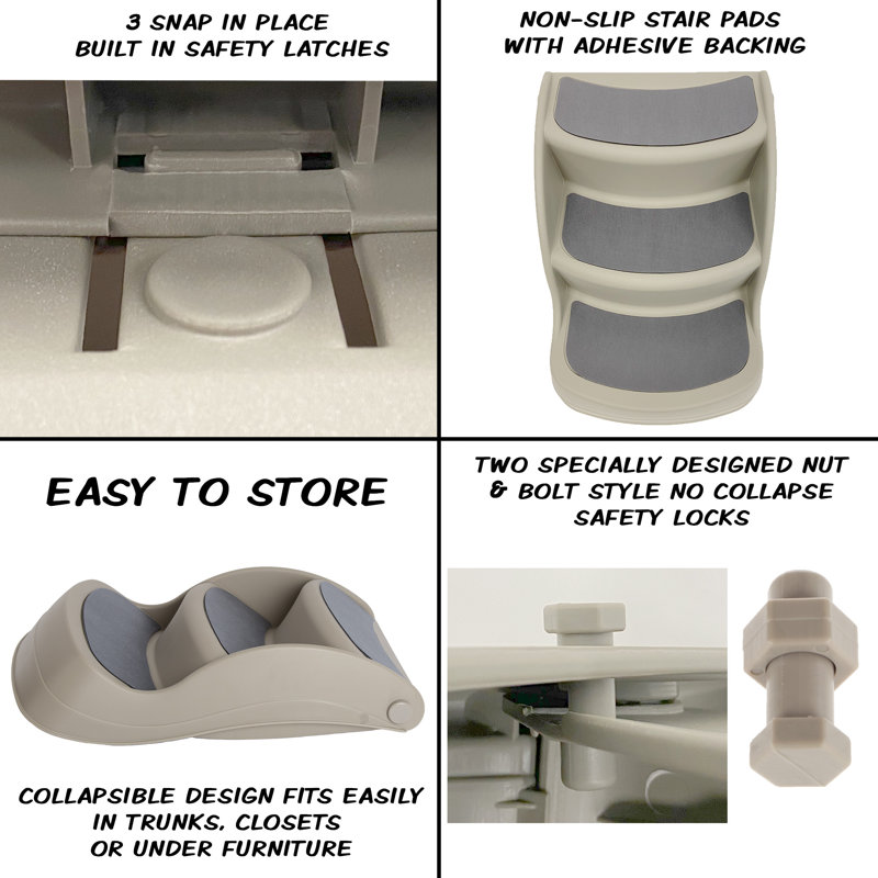 Tan Foldable 3-Step Pet Stairs with Nonslip Pads