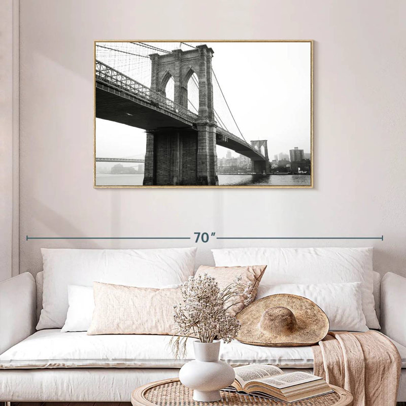 Pont monochromatique de Brooklyn, Cadre flottant en bois naturel, 43 po x 29 po