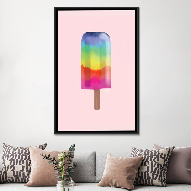 « arc-en-ciel popsicle », impression sur toile tendue, H 26 po x l 18 po x P 1,5 po, Toile avec cadre noir, Pas de tapis