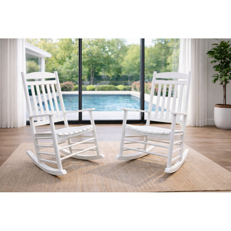 Chaise berçante d'extérieur en bois de peuplier blanc Solari, Blanc