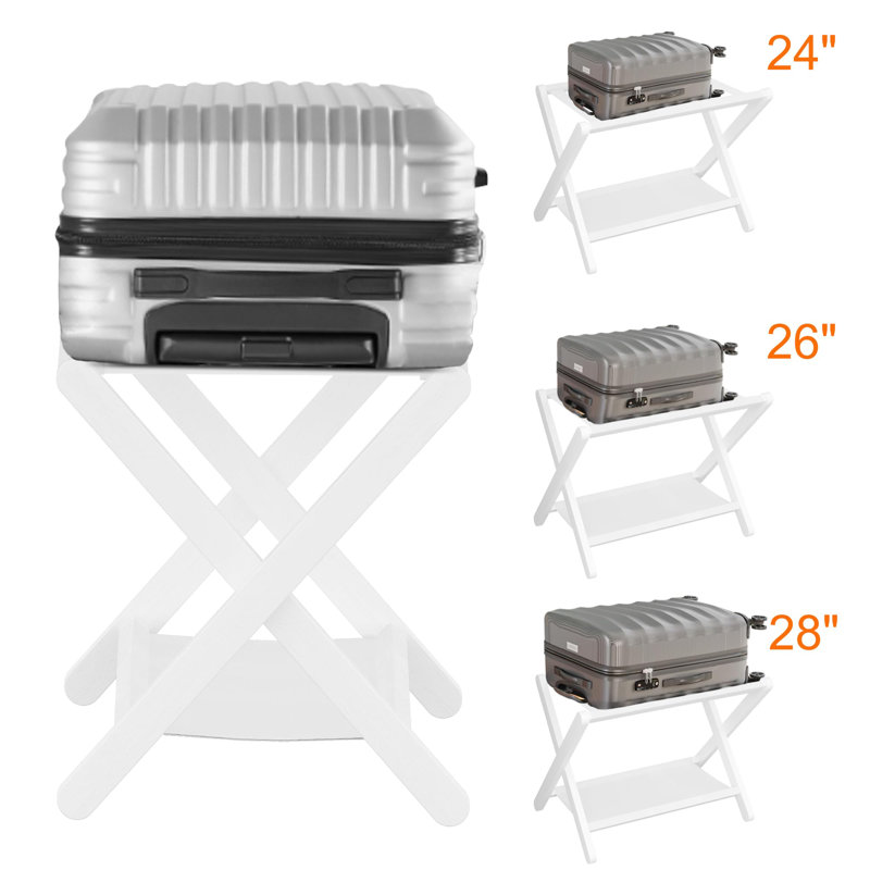 Porte-bagages, support de valise pliable avec tablette de rangement, porte-bagages robuste pour chambre d'hôtel, peut supporter jusqu'à 141 lb, blanc