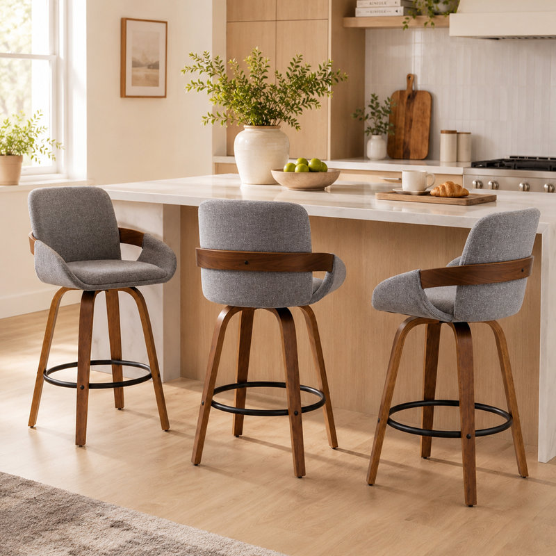 Tabouret de bar et de comptoir pivotant, Gris clair, 3