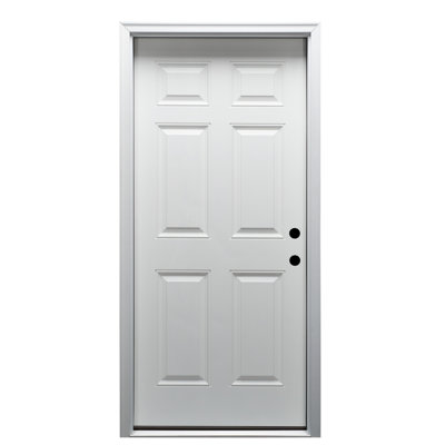 Porte extérieure simple à 6 panneaux en fibre de verre apprêtée